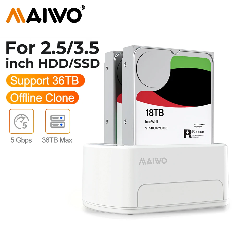 MAIWO Dual Bay Hard Drive Docking Station USB 3.0 SATA HDD Duplicator for 2.5 & 