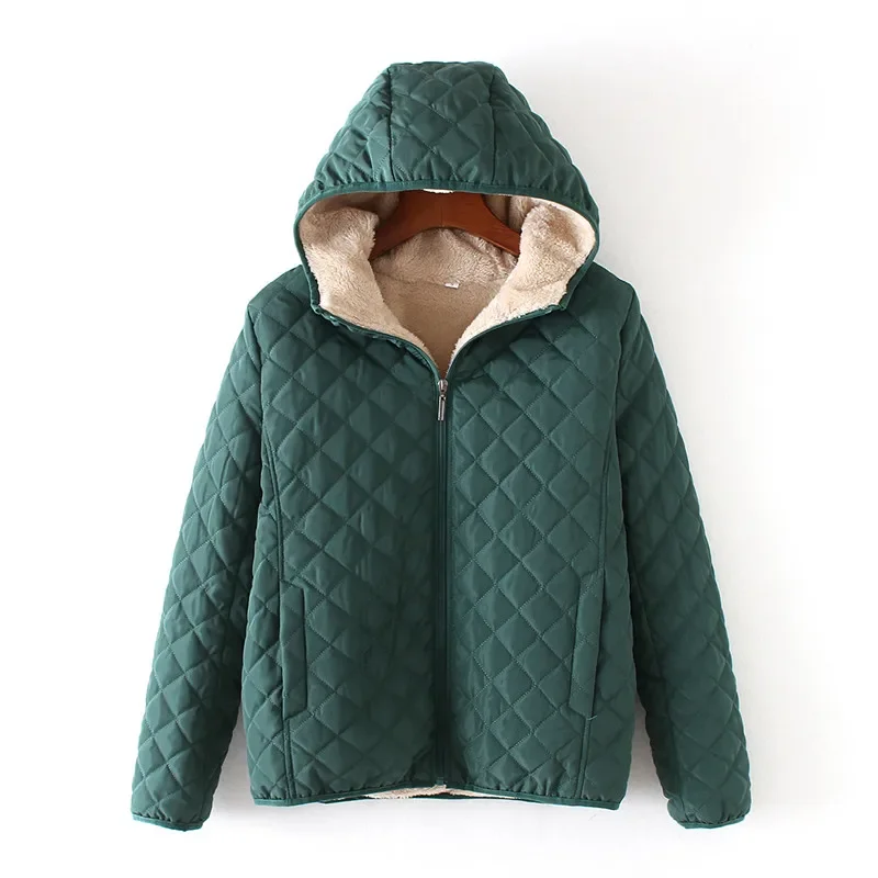 Women's Hooded Jacket Casual Basic Warm Velvet Lamb Parka Coat Autumn Winter New