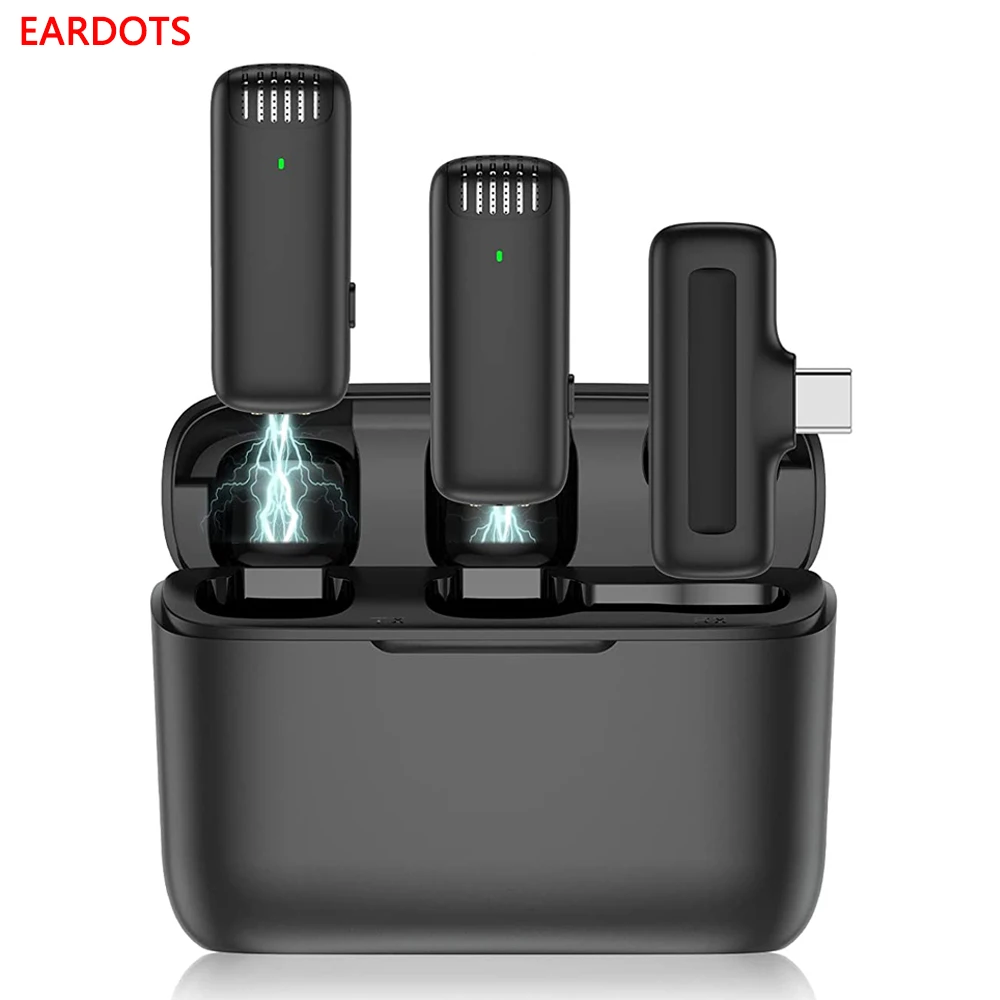 Wireless Lavalier Microphone Charging Case Mic Portable Audio Video Recording fo