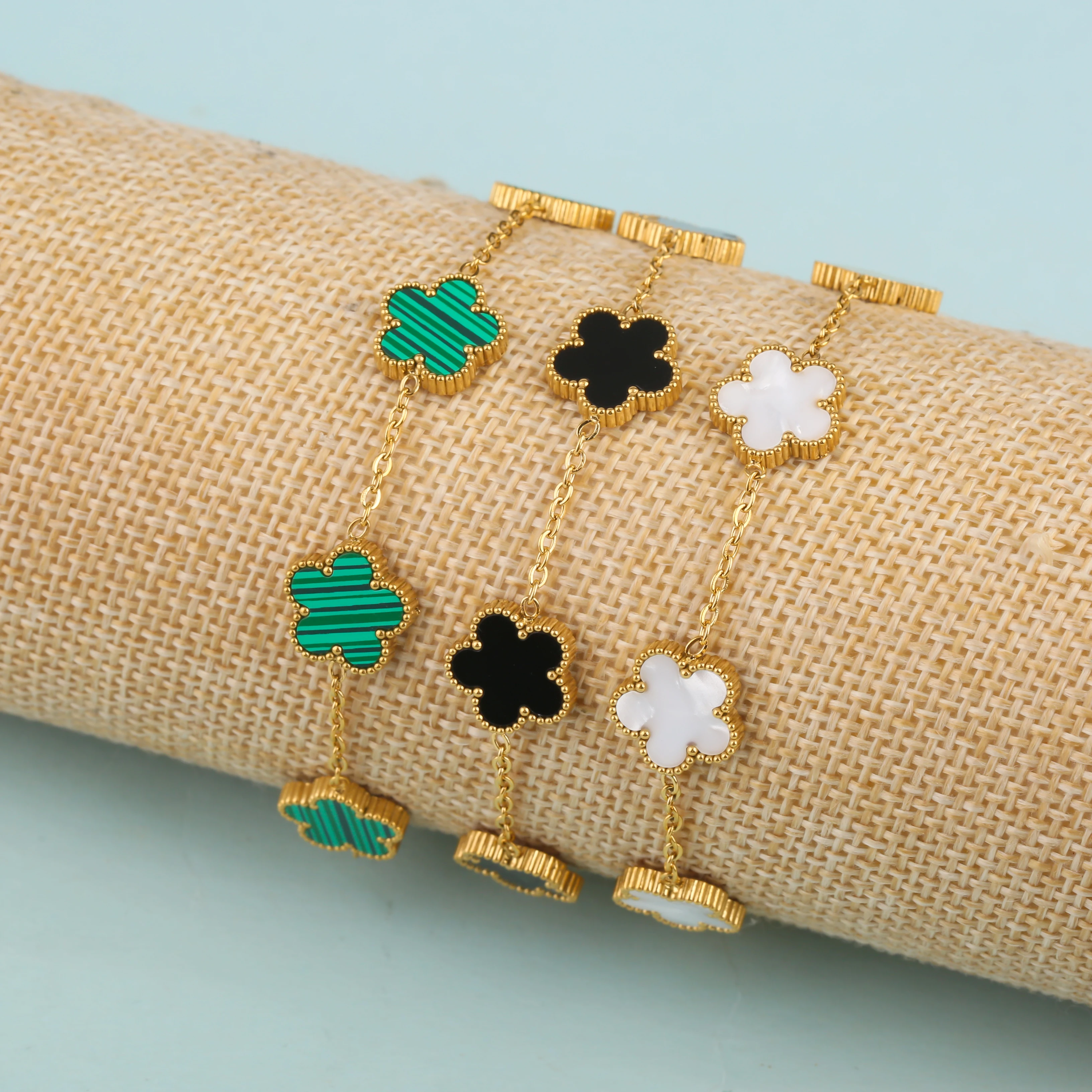 Stainless Steel Hot Selling New Plant Clover Adjustable Bracelet Five Leaf Flowe