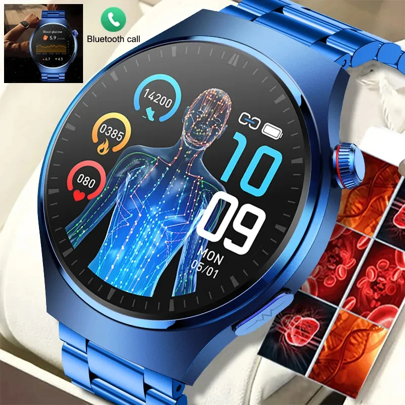For Android ios Smart Watch Men ECG+PPG AMOLED 466*466 HD Screen Heart Rate Blue
