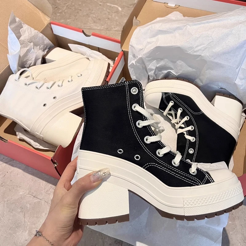 Women Platform Sneakers Canvas Shoes Personalized Luxry Heels Skateboard Lace Up