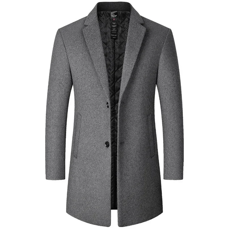 BROWON Brand Trench Coat Men Autumn and Winter New Solid Color Long Woolen Coat 