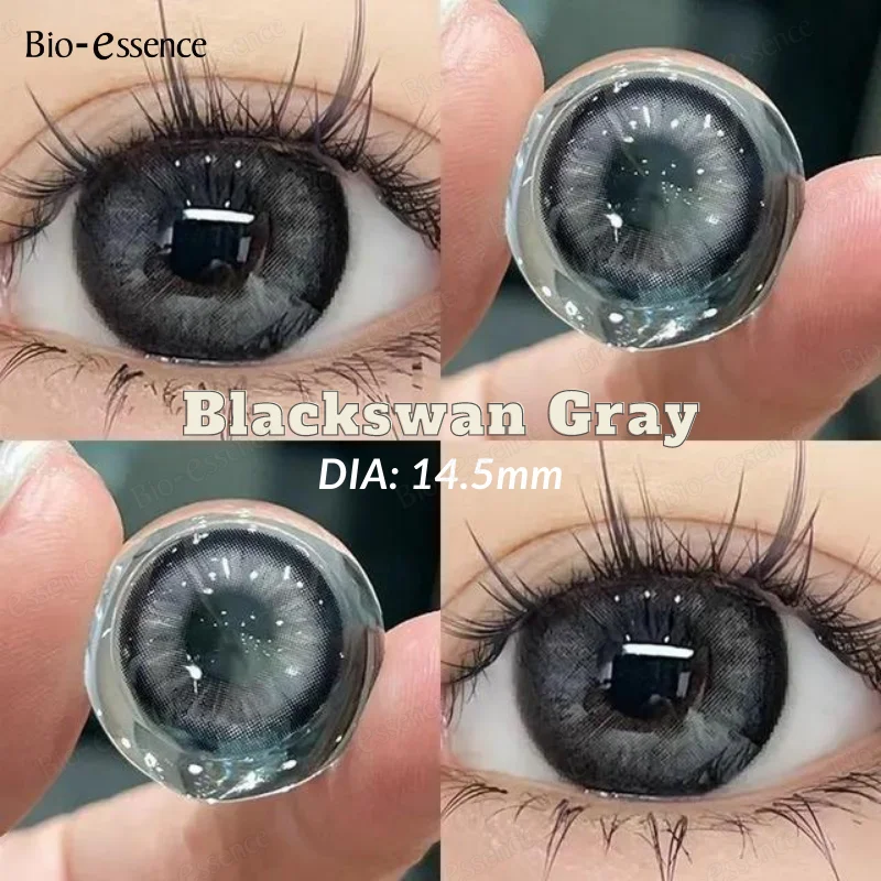 Bio-essence 1Pair Colored Contacts Lenses with Myopia Yearly Use Black Gray Kore