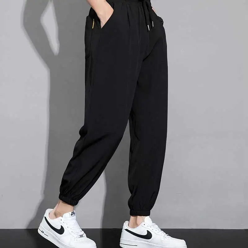 Ice silk pants for men in summer, thin casual pants, quick drying sports sweatpa