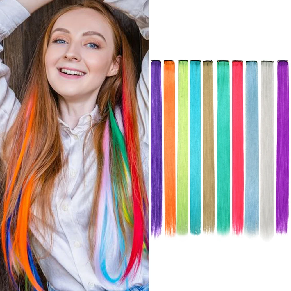 Synthetic 10 Pcs Straight Hair Extensions Clip in Hairpieces 22 Inch Hightlight 