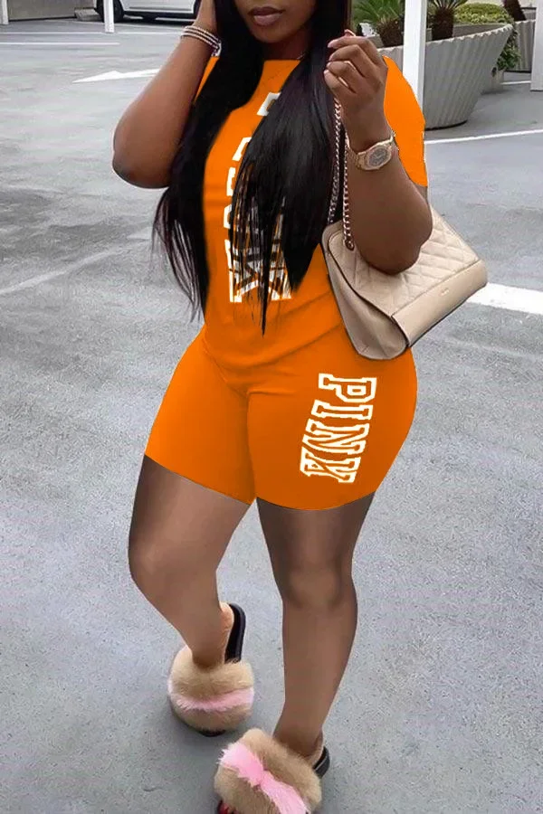 Plus Size Women's Clothing Suits Summer Casual Short-sleeved Tops and Pants Prin