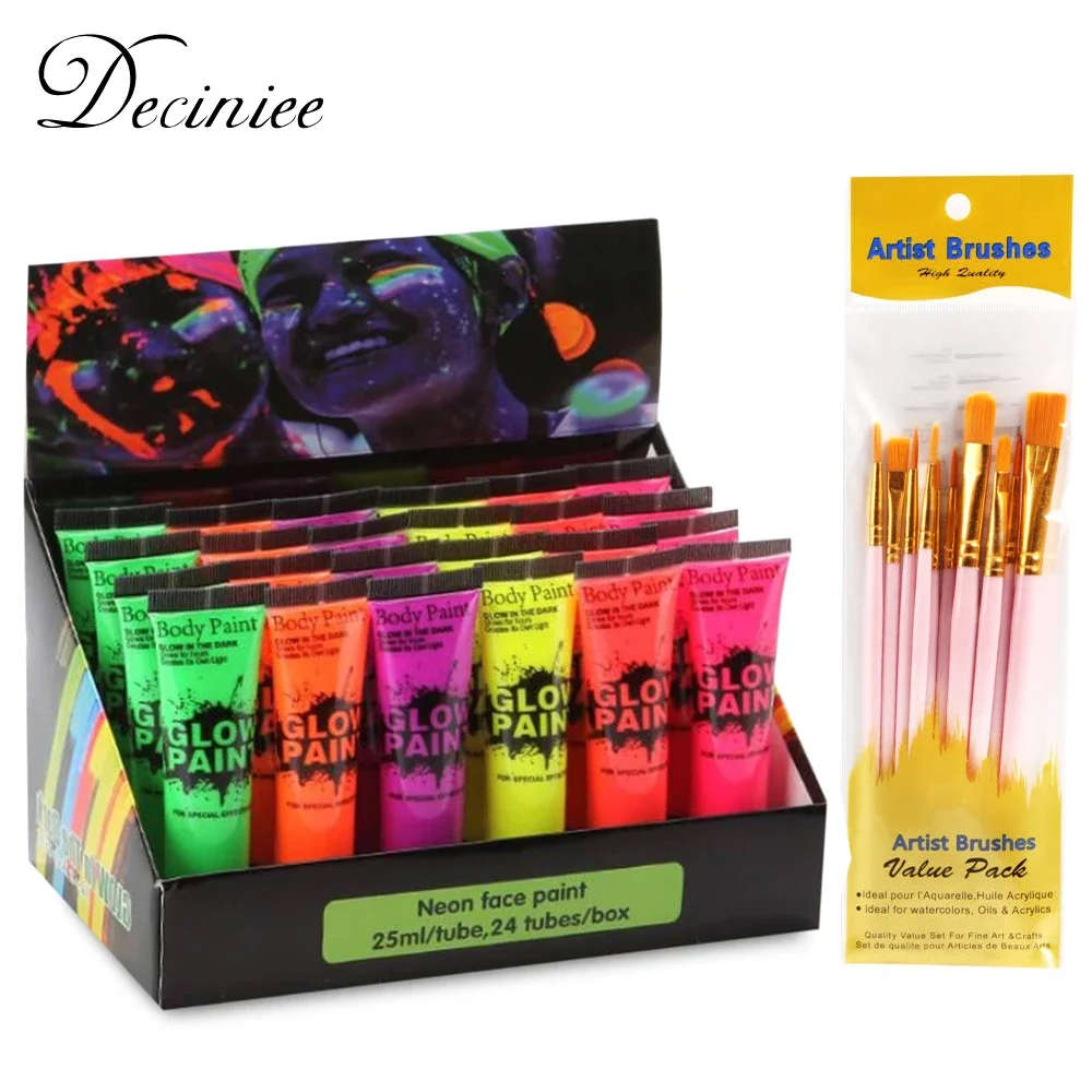 6/24pcs Body Art Paint Neon Fluorescent Party Festival Halloween Cosplay Makeup