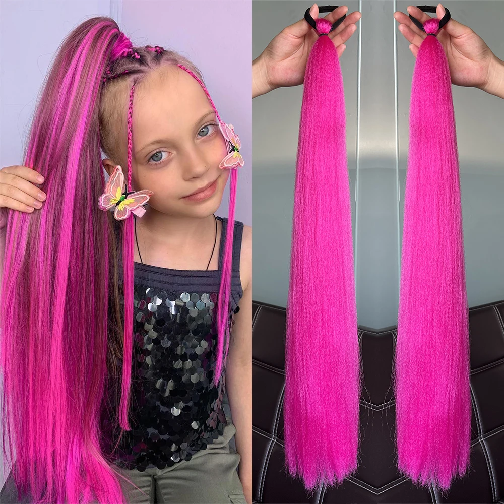 Synthetic Colorful Ponytail Extension 2Pcs Long Straight DIY Braided Pony Tail H