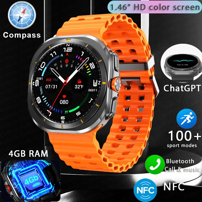 For ChatGPT Watch 7 Ultra 2024 New GPS Track Smart Watch Men AMOLED Always Displ