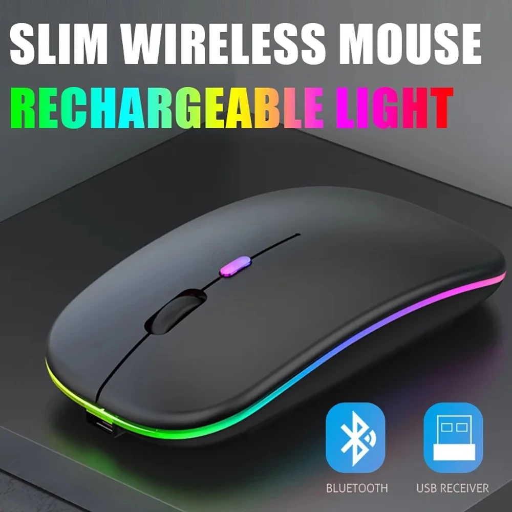 Wireless Mouse 2.4Ghz Rechargeable Bluetooth Mouse LED Backlit USB Gaming Mouse