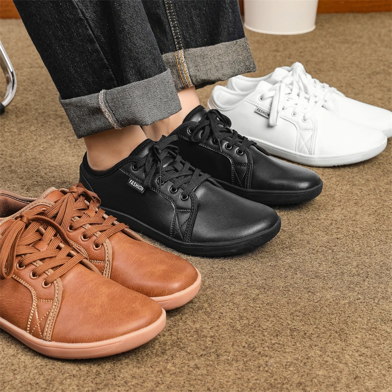 Mens Leather Wide Barefoot Shoes Unisex Plus Size Male Outdoor Minimalist Sneake