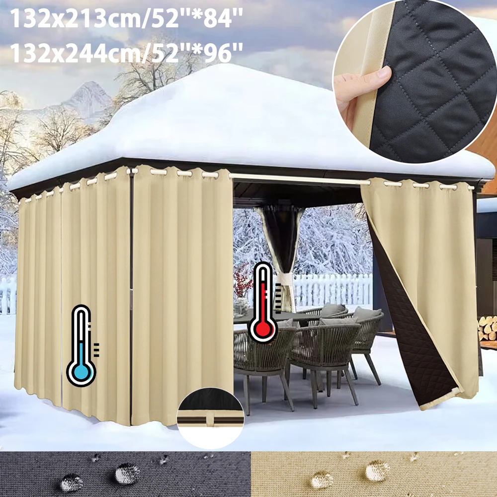 Indoor Outdoor Quilted 100% Blackout Curtains Waterproof Windproof Heavy Duty Wi