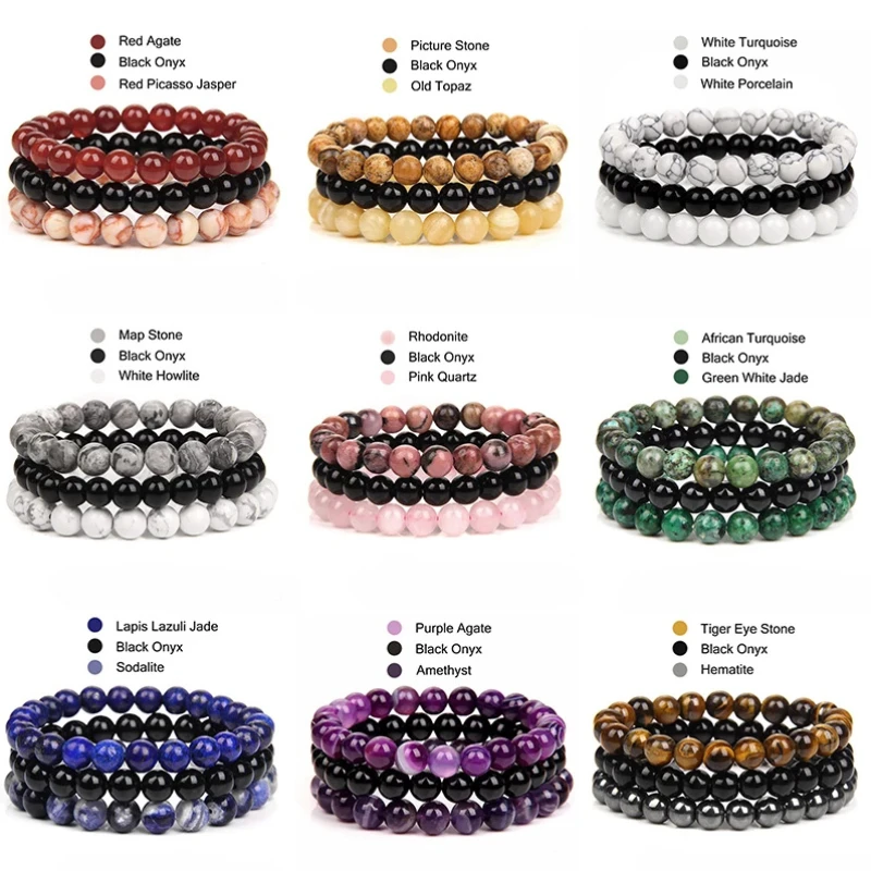 kirykle Natural Stone Bracelet Sets 3Pcs/set Natural Stone Bracelet Sets Men for