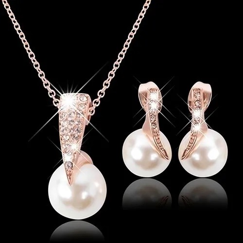 Delysia King 3pcs Women Trendy Pearl Earrings Necklace Jewelry Set Superior Qual